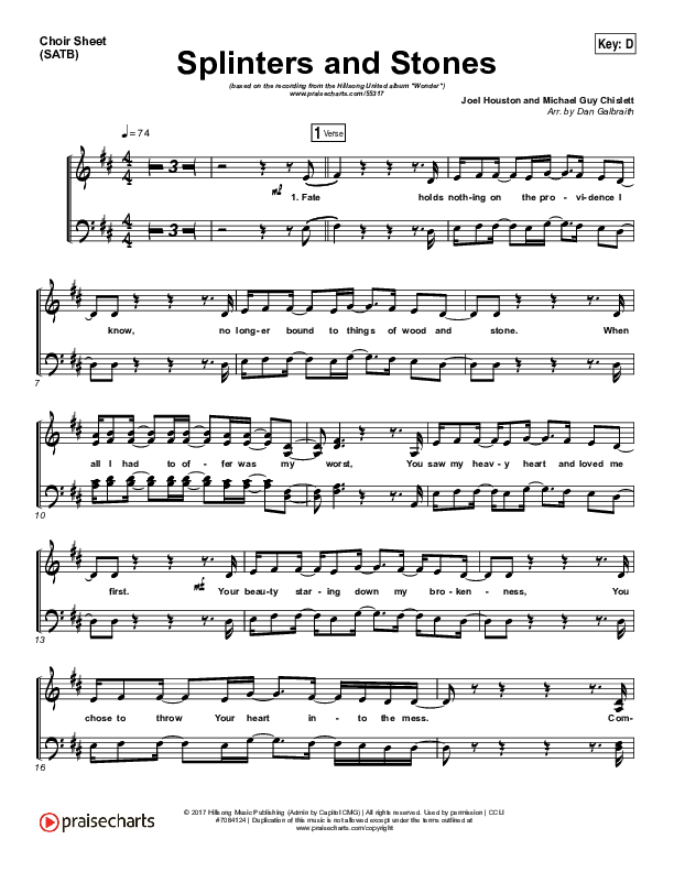 Splinters And Stones Choir Sheet (SATB) (Hillsong UNITED)