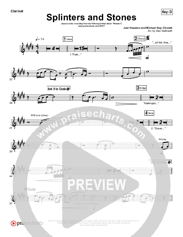 Splinters And Stones Clarinet (Hillsong UNITED)