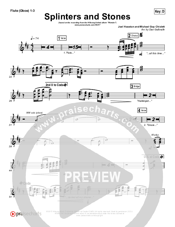 Splinters And Stones Flute/Oboe 1/2/3 (Hillsong UNITED)