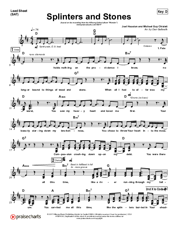 Splinters And Stones Lead Sheet (SAT) (Hillsong UNITED)