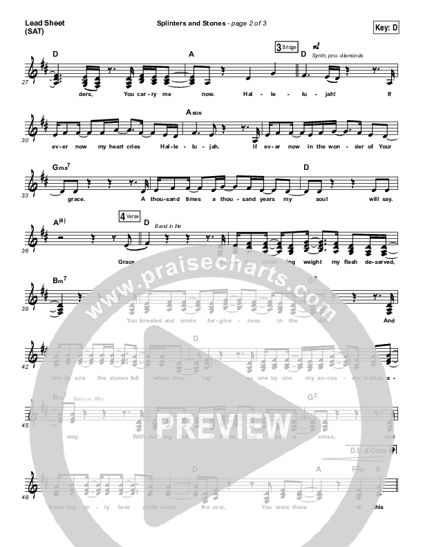 Splinters And Stones Lead Sheet (SAT) (Hillsong UNITED)