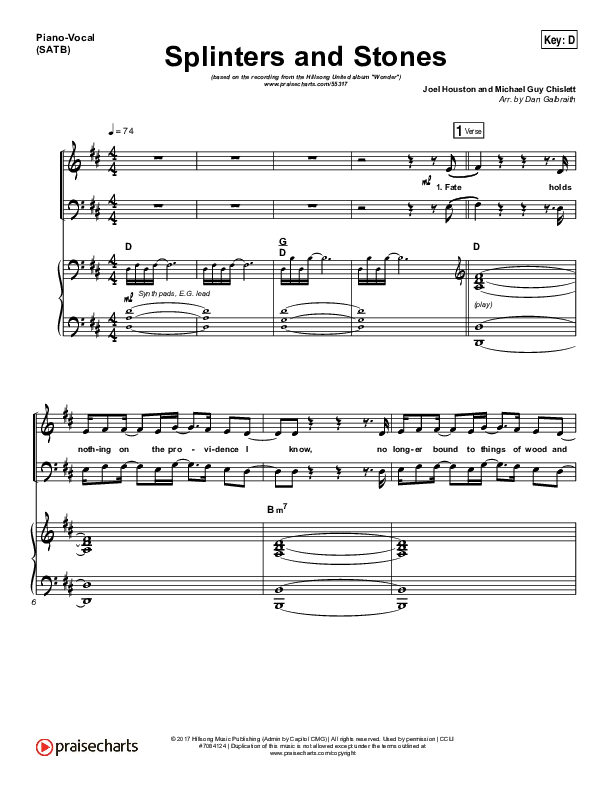 Splinters And Stones Piano/Vocal (SATB) (Hillsong UNITED)