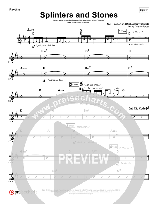 Splinters And Stones Rhythm Chart (Hillsong UNITED)