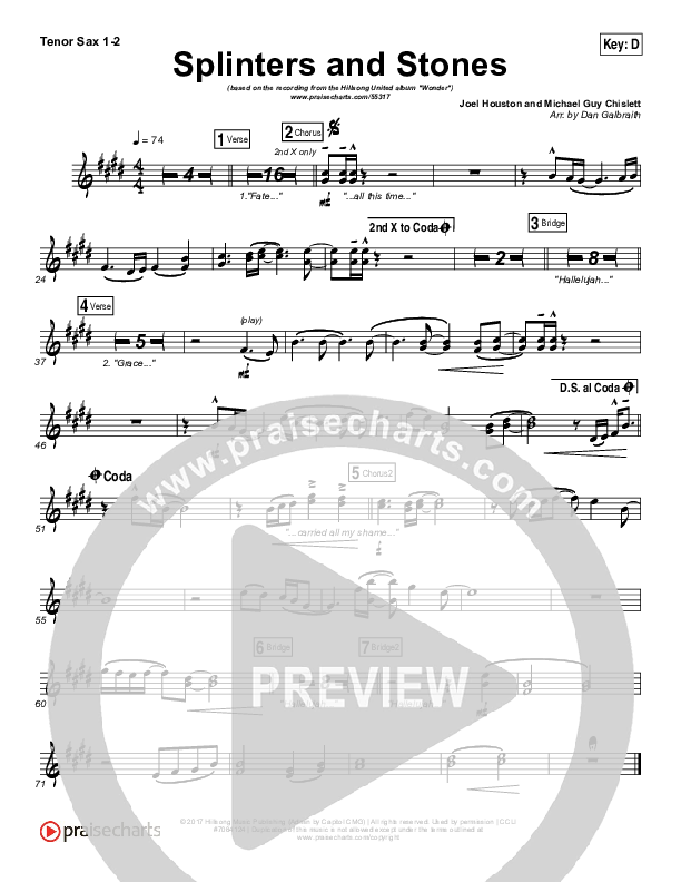 Splinters And Stones Tenor Sax 1/2 (Hillsong UNITED)