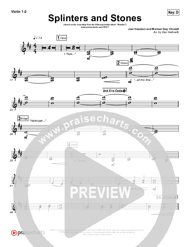 Splinters And Stones Violin 1/2 (Hillsong UNITED)