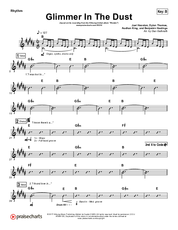 Glimmer In The Dust Rhythm Chart (Hillsong UNITED)