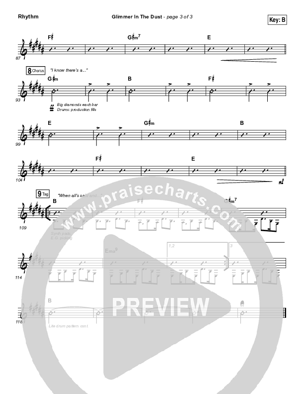 Glimmer In The Dust Rhythm Chart (Hillsong UNITED)