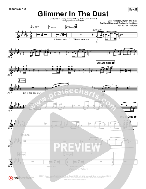 Glimmer In The Dust Tenor Sax 1/2 (Hillsong UNITED)