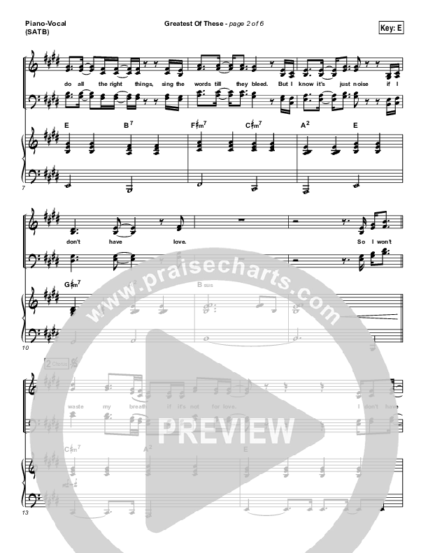 Greatest Of These Piano/Vocal (SATB) (Hillsong UNITED)