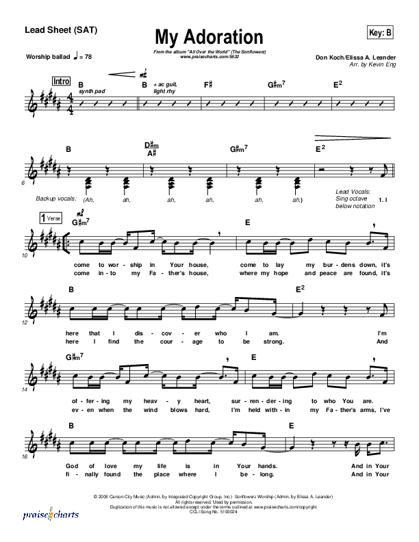 My Adoration Lead Sheet (The Sonflowerz)