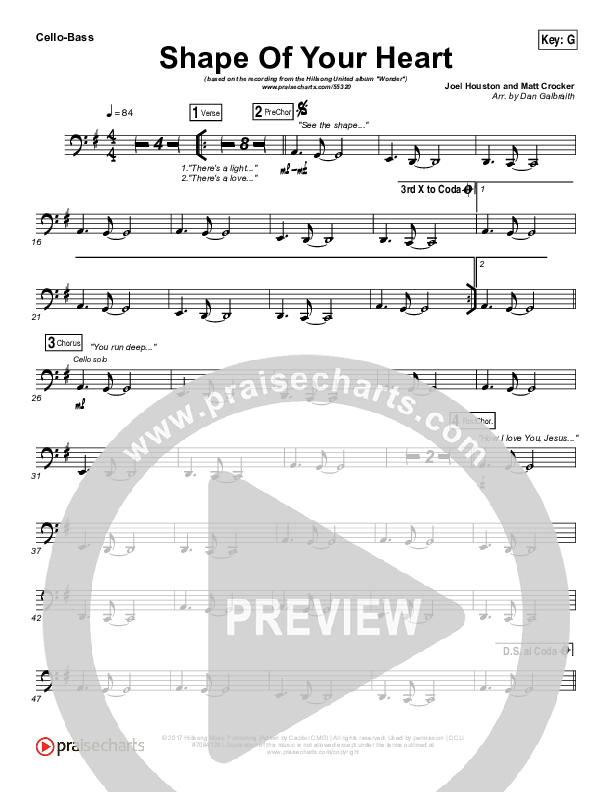 Shape Of Your Heart Cello/Bass (Hillsong UNITED)