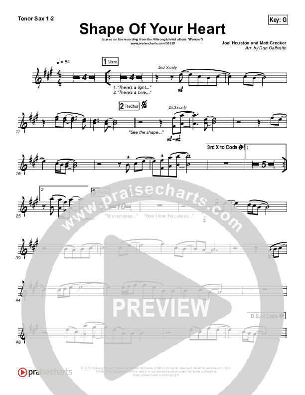 Shape Of Your Heart Tenor Sax 1/2 (Hillsong UNITED)