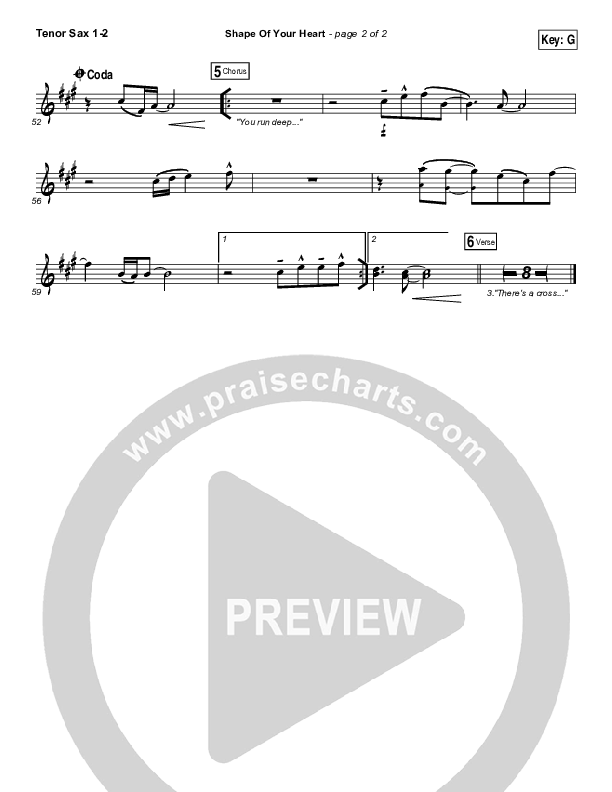 Shape Of Your Heart Tenor Sax 1/2 (Hillsong UNITED)