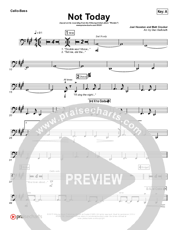 Not Today Cello/Bass (Hillsong UNITED)