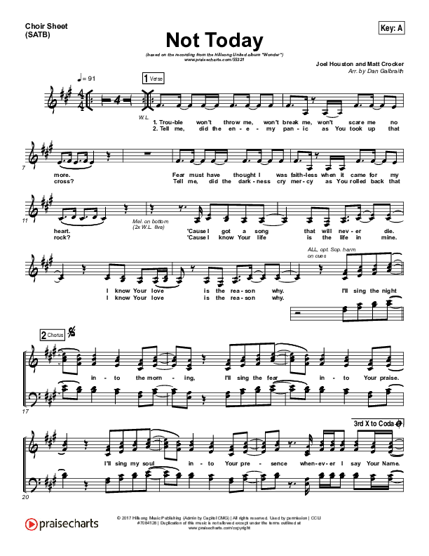 Not Today Choir Sheet (SATB) (Hillsong UNITED)