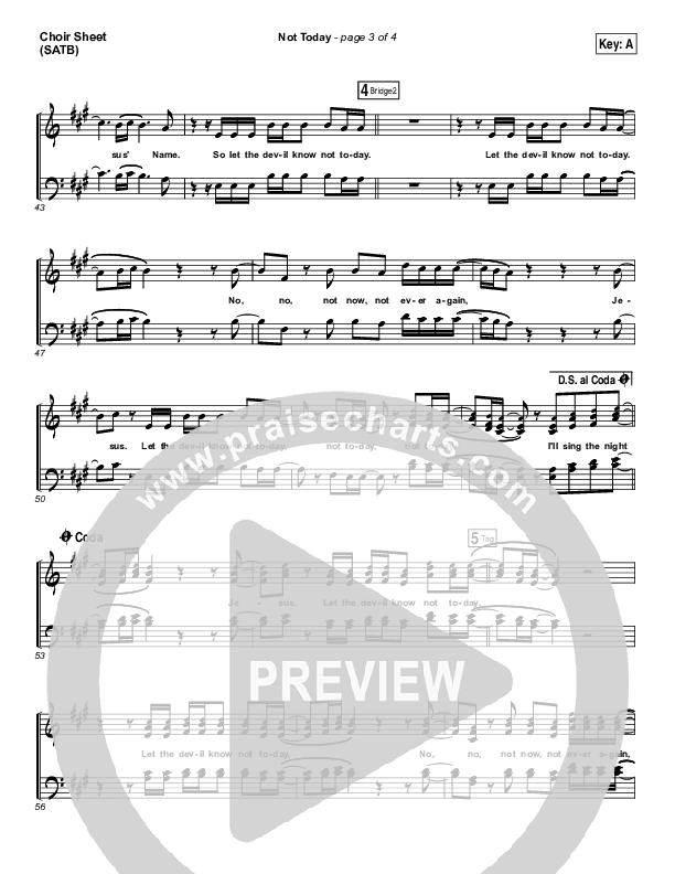 Not Today Choir Sheet (SATB) (Hillsong UNITED)