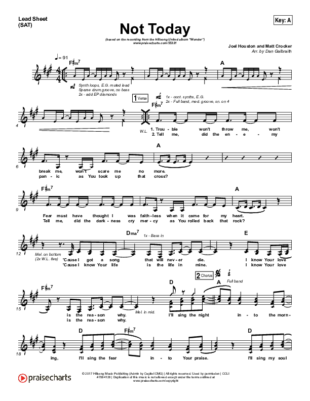 Not Today Lead Sheet (SAT) (Hillsong UNITED)