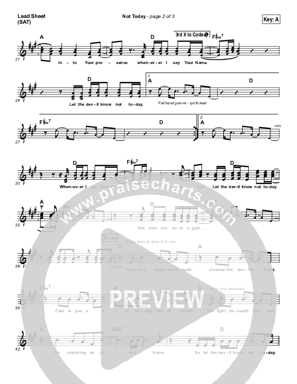 Not Today Lead Sheet (SAT) (Hillsong UNITED)