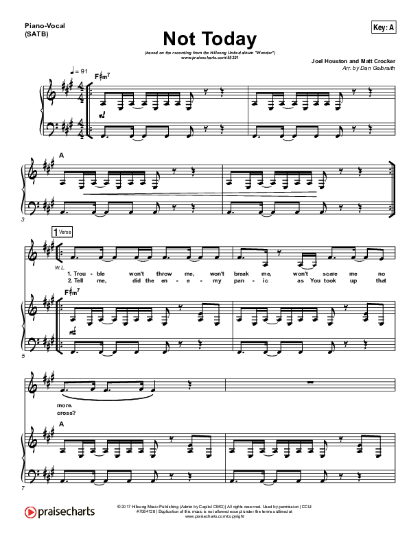 Not Today Piano/Vocal (SATB) (Hillsong UNITED)