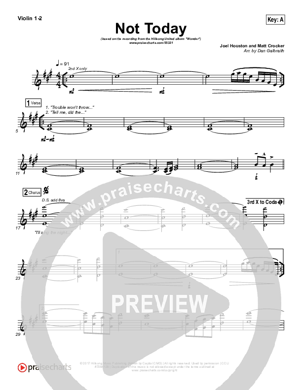 Not Today Violin 1/2 (Hillsong UNITED)