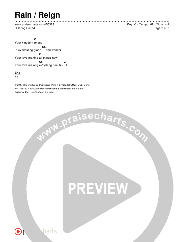 Rain / Reign Chords & Lyrics (Hillsong UNITED)