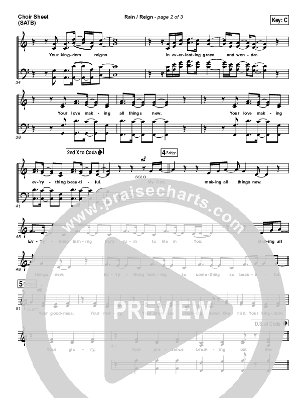 Rain / Reign Choir Sheet (SATB) (Hillsong UNITED)