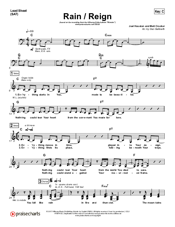 Rain / Reign Lead Sheet (SAT) (Hillsong UNITED)
