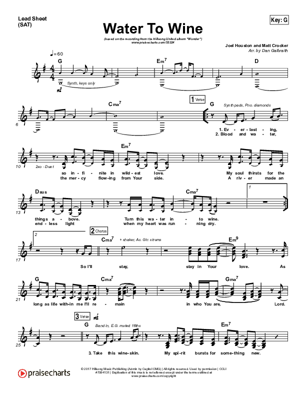 Water To Wine Sheet Music PDF (Hillsong UNITED) PraiseCharts