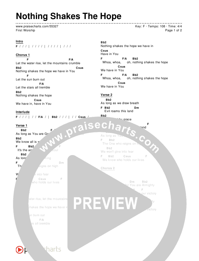 Nothing Shakes The Hope Chords & Lyrics (First Worship)