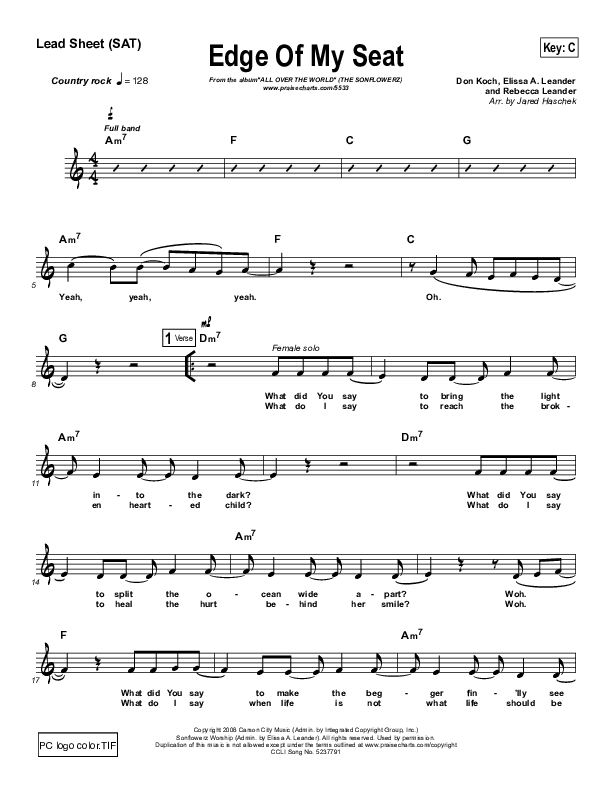 Edge Of My Seat Lead Sheet (The Sonflowerz)