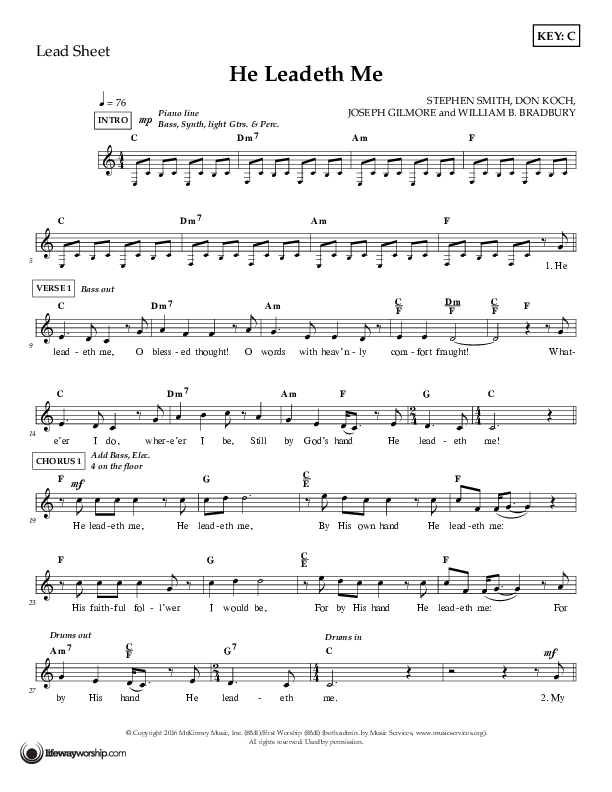 He Leadeth Me Lead Sheet (First Worship)