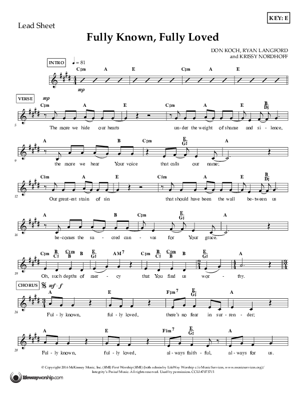 Fully Known Fully Loved Lead Sheet (First Worship)