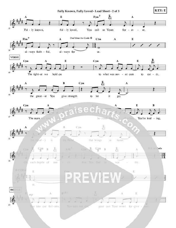 Fully Known Fully Loved Lead Sheet (First Worship)