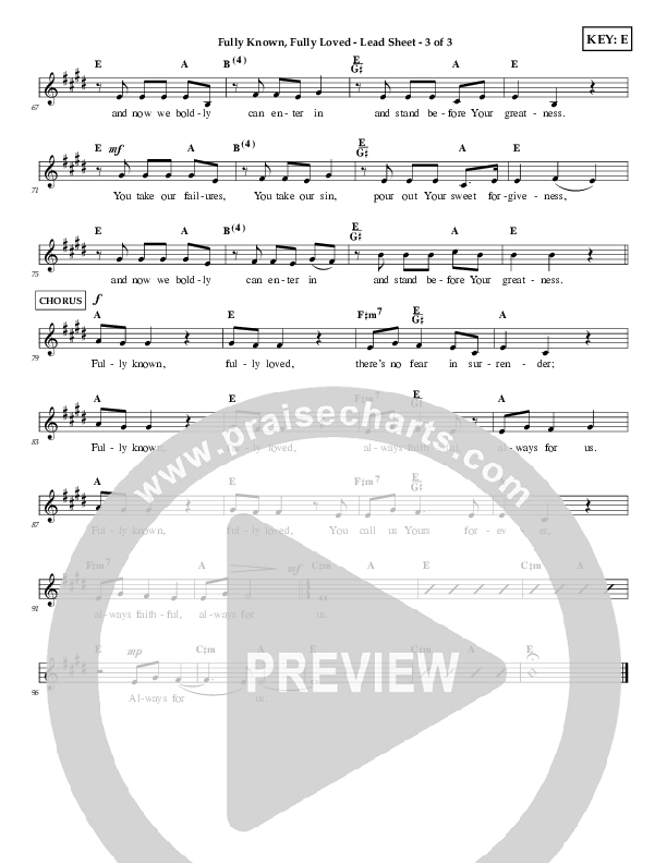 Fully Known Fully Loved Lead Sheet (First Worship)