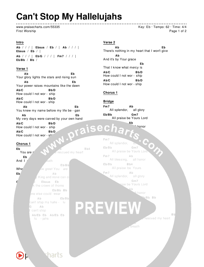 Can't Stop My Hallelujahs Chords & Lyrics (First Worship)