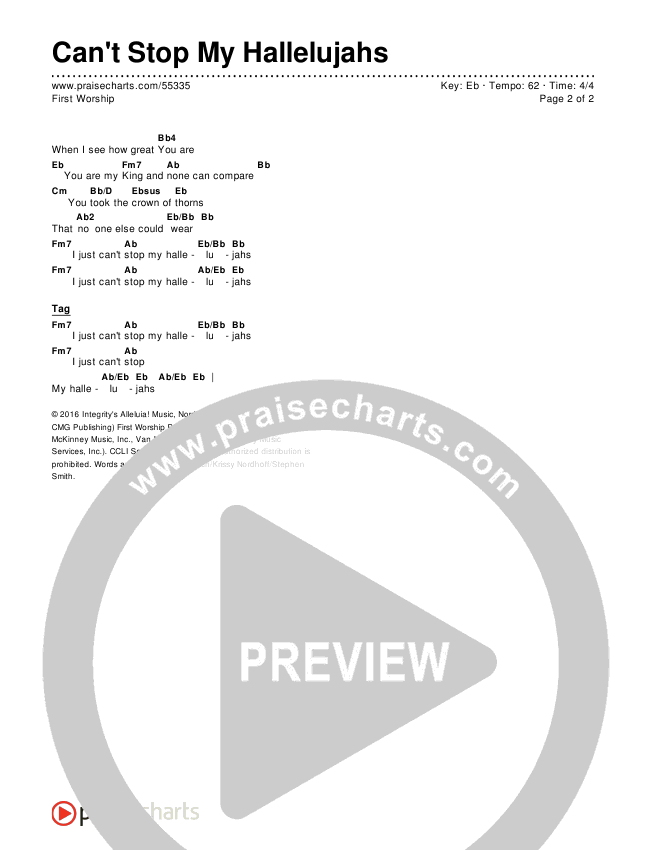 Can't Stop My Hallelujahs Chords & Lyrics (First Worship)