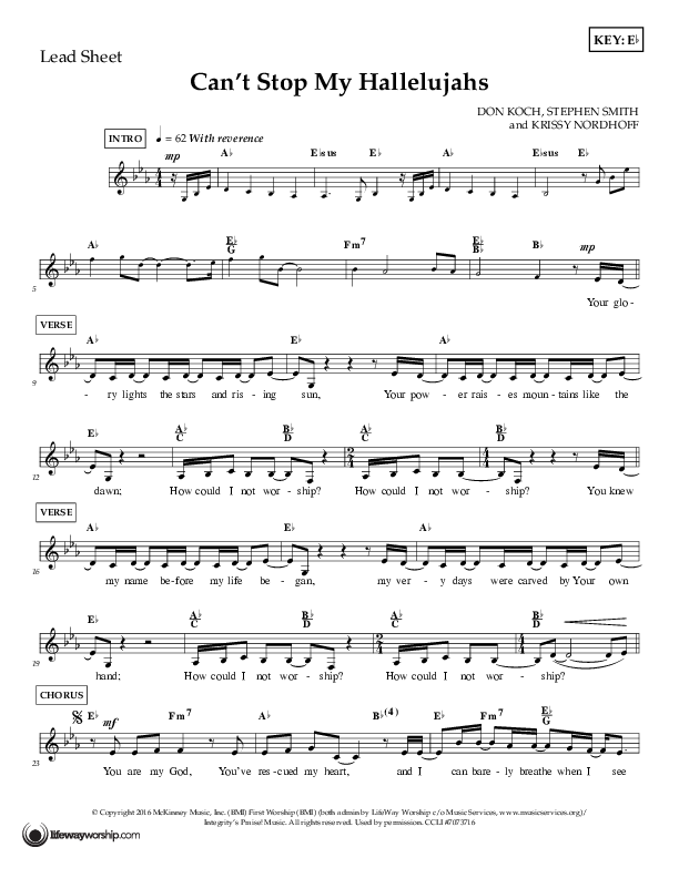 Can't Stop My Hallelujahs Lead (SAT) (First Worship)