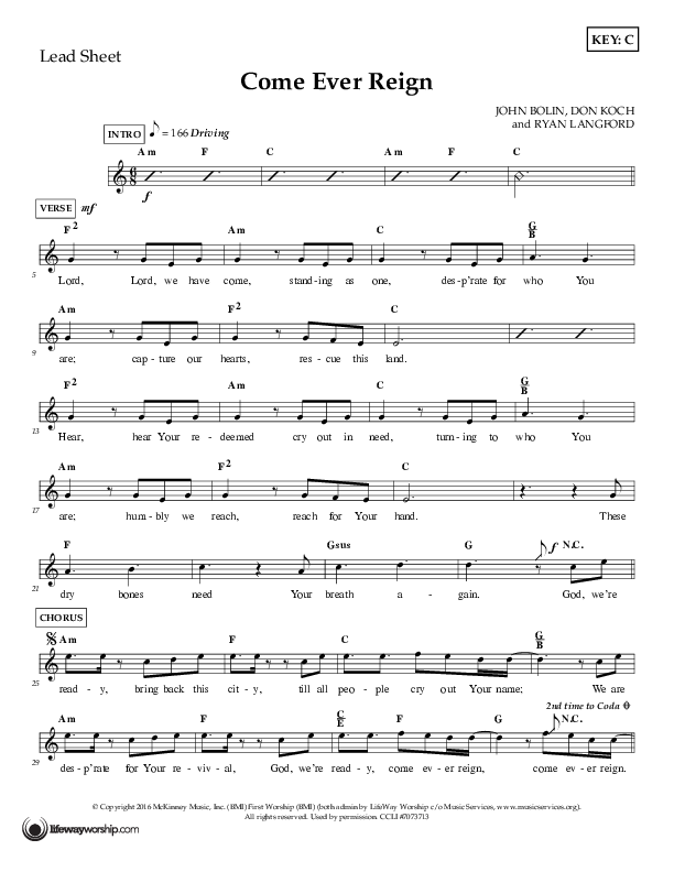 Come Ever Reign Lead Sheet (First Worship)