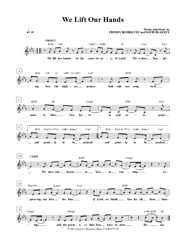 We Lift Our Hands Lead Sheet (Freddy Rodriguez)