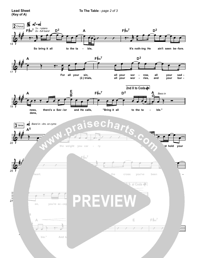To The Table Sheet Music PDF (Zach Williams) - PraiseCharts