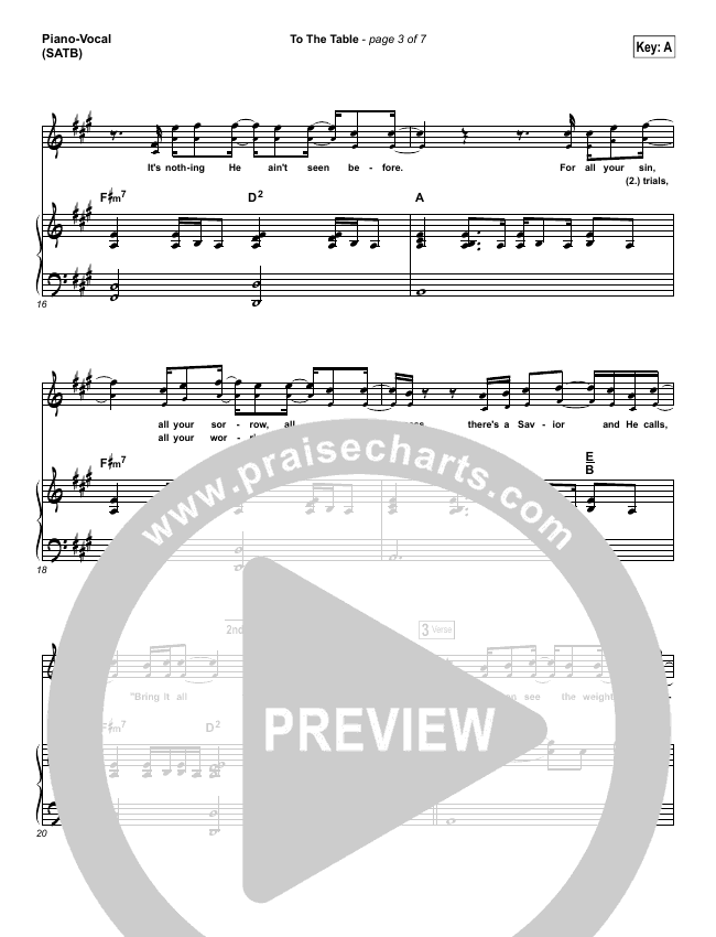 To The Table Sheet Music (Zach Williams) - PraiseCharts