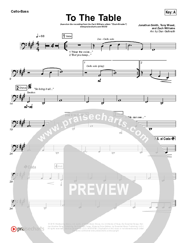 To The Table Cello/Bass (Zach Williams)
