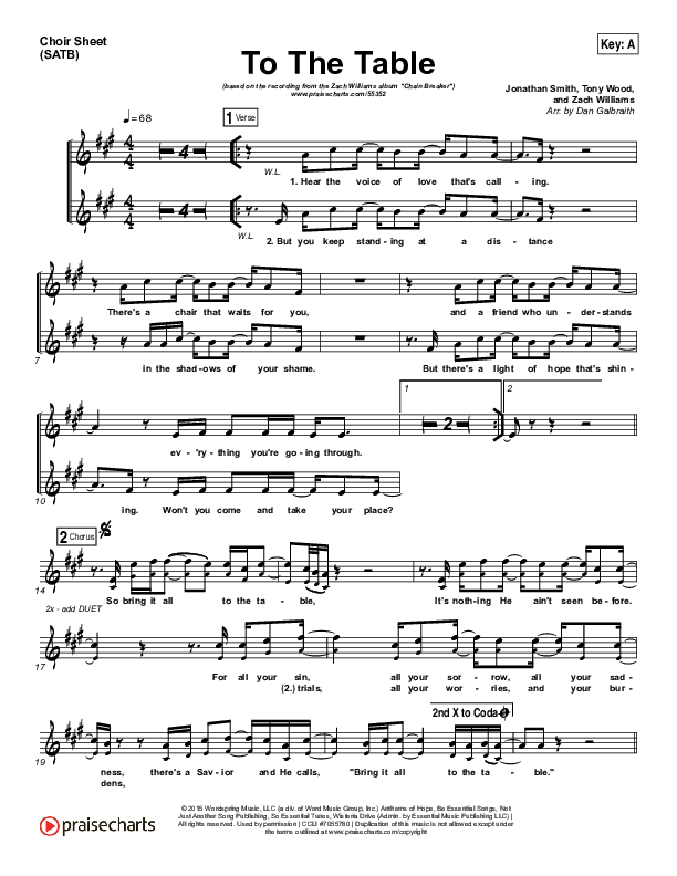 To The Table Choir Vocals (SATB) (Zach Williams)
