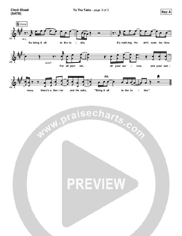 To The Table Choir Vocals (SATB) (Zach Williams)