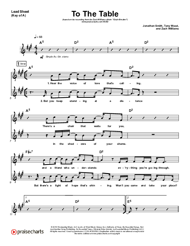 To The Table Lead Sheet (Melody) (Zach Williams)