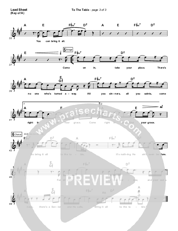 To The Table Lead Sheet (Melody) (Zach Williams)
