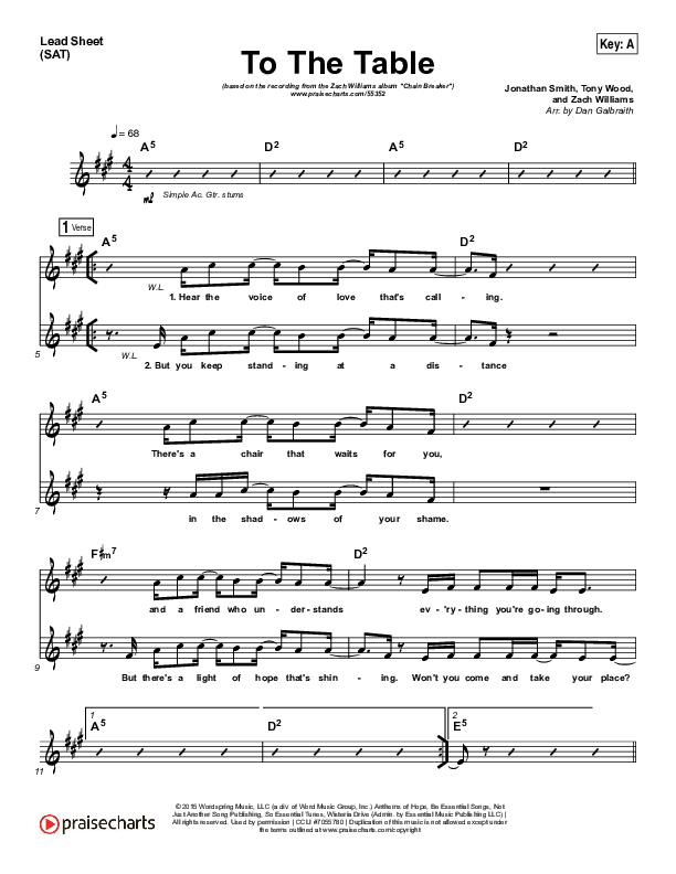 To The Table Lead Sheet (SAT) (Zach Williams)