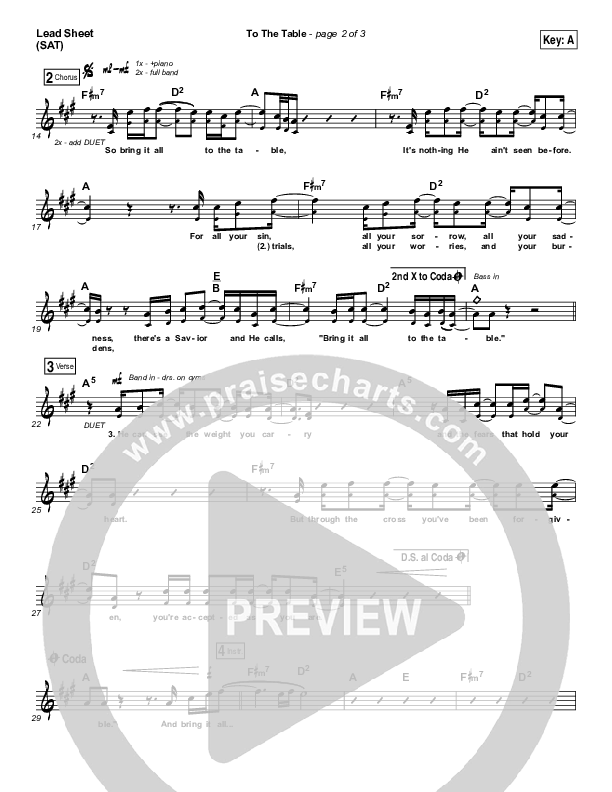 To The Table Lead Sheet (SAT) (Zach Williams)