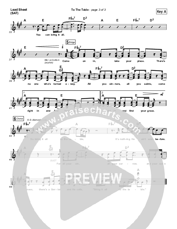 To The Table Lead Sheet (SAT) (Zach Williams)