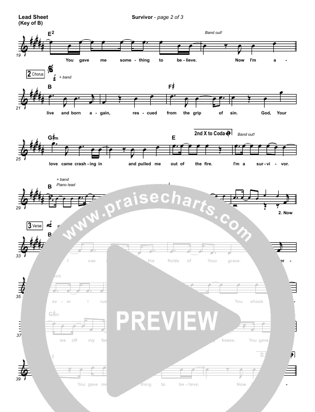Survivor Sheet Music Zach Williams Praisecharts